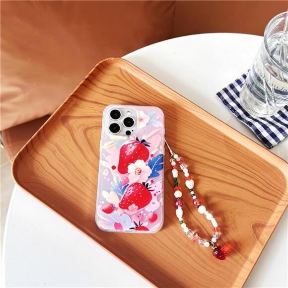 iPhone 14 / 15 Pro Pro Max Strawberry Bling Case Beaded Bracelet Iphone Case - Picture 5 of 7